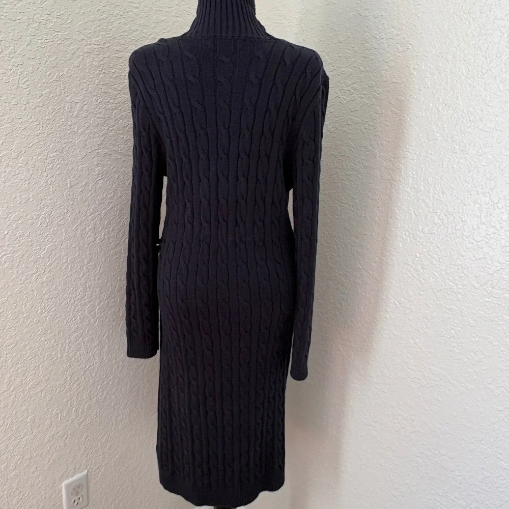Lauren Ralph Lauren Cable Knit Wrap Dress, Womens Large Navy Blue - Picture 6 of 15